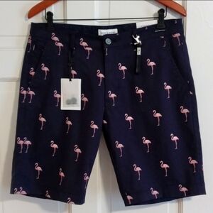 🆕️ 🦩Ricky & Micky🦩 - Men's Navy/Pink Flamingo Print Stretch Short